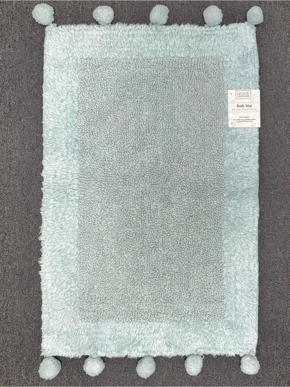 Home Collections Pom Pom Bath Mat Cotton Aqua 18x28 NWT